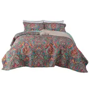 3Pcs Cotton Bedspread Quilt Sets Reversible Patchwork Boho Floral Pattern