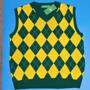 Golf Knickers Mens XL Sweater Vest Master's Yellow Green Argyle Brand New w Tags