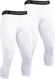 [Towintec] 3/4 Compression Leggings Men Basketball Tights Cool Skins Pants Dry Fit Athletic Base Layer Underwear Compression Bottoms Workout Sports Trousers Running Yoga Gym