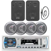 Pyle Bluetooth USB Radio, Silver Marine 6.5" Speakers,Antenna,4" Box Speakers