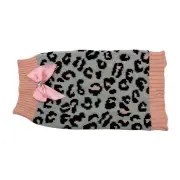 Zeez Knitted Leopard Print Dog Sweater With Bow Grey/Pink 1 X Large