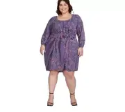 Terra & Sky Women's Boho Paisley Shirred Mini Dress Plus Size 4X (28W-30W)