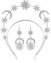 [Zivyes] Star and Moon Halo Crown Goddess Crown Celestial Headband Starburst Halo Wedding Bridal Prom Tiara