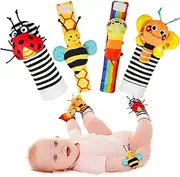 Infinno Baby Toys Wrist Rattle Socks 4 Set, Infant Soft Sensory Toys, Early Development Baby Socks for 3 6 9 Months Newborn Boys and Girls As Baby Shower Gifts