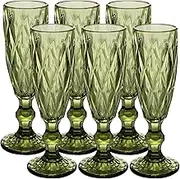 YTCYKJ Glass Green Champagne Flutes,Vintage Goblet Glasses,Wine Glasses,Colored Glassware Set,Water Goblets for New Year Christmas,Party, Wedding, & Daily Use,5 oz, Set of 6(Green-5 oz)