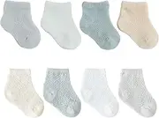 [Eimmabey] Toddler Socks Boys and Girls Infant 8 Pack Cotton Baby Socks Cute Flat 0-12 Months, Flat Ankle (Loop), 6-12 Months
