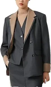 [Generic] Women's Lapel Double Breasted Color Blocked Design, Long Sleeved Suit, Office Commuting Suit Jacket