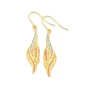9ct Gold Tri Tone Flame Drop Earrings