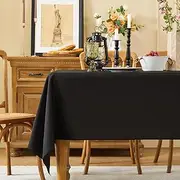 Fantastshop Black Table Cloth Rectangular for Dinning Room - Washable Stain Resistant Wrinkle Free Rectangle Tablecloth for Kitchen, Wedding, Stain Resistant Buffet Table Cover. 145cm x 220cm.