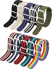 [meekoo] 10 Pieces Nylon Watch Band Watch Straps Replacement with Stainless Steel Buckle for Men and Women's Watch Band Replacing, 18 mm