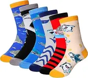 [SEEYAN] Boys Socks Kids Funny Novelty Cotton Crazy Cartoon Dinosaur Space Shark Fun Crew Socks 6 Pairs