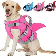 Dogcheer Shark Fin Dog Life Jacket, Adjustable Dog Harness Life Vest for Swimming Boating, Reflective Puppy Swim Vest Pet Flotation Device DFD for Small Medium Large Dogs -Pink,XS