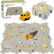 ZCOINS Construction Car Puzzle Track Race Playset for Kids, Puzzle Mat Rail Train Vehicle STEM Montessori Toys, DIY Road Builder Board Game Educational Gift Toys for 3 4 5 6 7 Year Old Boys