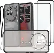 2x Screen Protector + Case for Nothing Phone 3A Pro Protection Matte Acrylic Protect Camera Phone Lanyard Tempered Glass Film, Cover Black