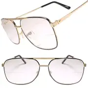 Classic Retro Old School Square Gold Bifocal Lens Reader 2.00 Reading Glasses