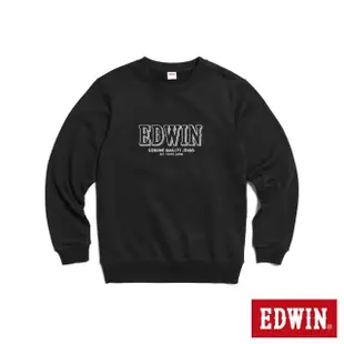 【EDWIN】男裝 LOGO框繡厚長袖T恤(黑色)