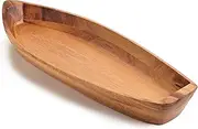 CAMLOT Lucky Boat Serving Tray, Acacia Solid Wood Boat Shape Plate for Serving Desserts, Fruit, Snack and Seafood or House Ornament, Key Tray, Functional and Storage Decorative Bowl