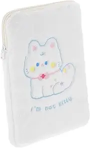 KICHOUSE Plush Cat Tablet Bag Holder Cartoon Handbag Multi-Function Storage for Girls