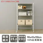 比架王輕型90X45X150CM四層波浪架(烤漆白)-含四片木質墊板/75MM工業輪倉儲架倉庫架