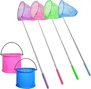 6Pcs Kids Fishing Net and Foldable Bucket Set, Telescopic Butterfly Net for Outdoor Activities