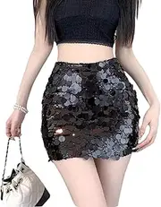 [Generic] Women's Contrast Sequin High Waist Club Party Shining Bodycon Mini Skirt