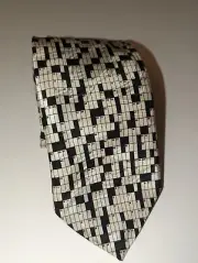 Museum Artifacts Silk Mens Neck Tie Black And White Crossword Puzzle With Tag
