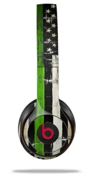 Skin ONLY Wrap for Beats Solo Wireless 2 3 4 Painted Cracked Green Line USA Flag