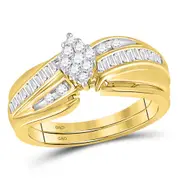 10k Yellow Gold Round Diamond Cluster Wedding Bridal Ring Set 3/8 Cttw