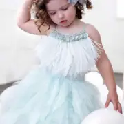 Baby Girl Princess Strap Feather Dress Sequins Party Dance Clothes 1-10Y