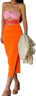 [heyheyshine] Patchwork Y2K Strapless Dress Party Sleeveless Backless Sexy Hollow Out Dresses Women Summer Beach…