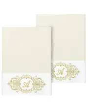 Linum Home Textiles Set of Two 100% Turkish Cotton Monogram Embellished Bath Towels