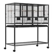 Oppsbuy 2 in 1 Bird Cage Pet Parrot Aviary Perch Castor Wheel Removable Divider