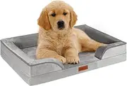 AUSCAT Small Orthopedic Dog Bed, Memory Foam Dog Bed with Waterproof Lining, Three-Sided Bolster Cushion with Removable Washable Cover, 60L x 45W x 15H cm, Gray