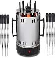 Vertical Rotisserie Grill, Electrical Grill Comes with 360° Heating, Single Switch Control, 360° Heating, with 12 BBQ skewers and 6 Removable Oil Pans, for Kebabs, Skewers and Fish Roasts