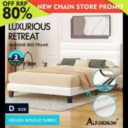 ALFORDSON Bed Frame Double Size Upholstered Platform White Boucle HARLENE