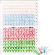 LANKIZ Individual Lashes, 320Pcs Colored Lash Clusters Wispy Extension, Blue-purple Gradient/Pink/White/Green 4 In 1 DIY Lash Extensions, 20D 10-16mm Mix Length Colorful Cluster EyeLashes at Home