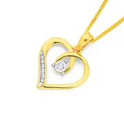 9ct Gold Diamond Open Swirl Heart Pendant