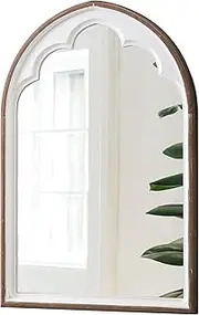 Sintosin Rustic Wooden Arched Mirrors for Wall 24 X 36 Inch, Hanging Distressed White Vintage Decorative Wall-Mounted Mirrors, Farmhouse Dressing Arch Wall Mirror for Bedroom Bathroom Hallway