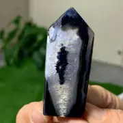 43G Natural black blossom stripe agate Obelisk Quartz Crystal Tower Healing