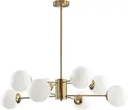 Modo Lighting Sputnik Chandelier Light Globe Shade Frosted Glass Ceiling Pendant Light Modern Brass Kitchen Bedroom Flushmount Fixture (8-Light