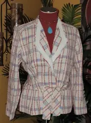 CHICO'S NWT $159 16/18 size 3 Tweed Jacket Women's beige Striped Orange Blue