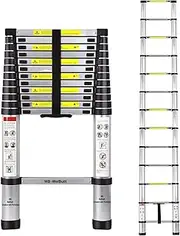 Welbuilt 5m (16.5 feet) Portable & Compact Aluminium Telescopic Ladder | 2-Year Warranty EN131 Certified 12 |Steps Foldable Multipurpose Step Ladder for Home & Outdoor use