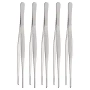 5pcs Stainless Steel Tweezers 9.8" Long Handle Straight Tips Tweezers, Silver