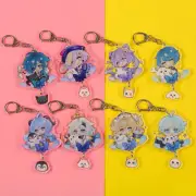 Genshin Impact Kaeya Qiqi Keqing Acrylic Keychain Key Ring Race Strap Cosplay