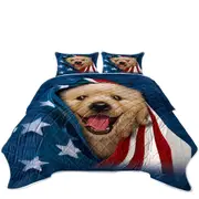 USA Flag Cute Golden Labrador Puppy Coverlet
