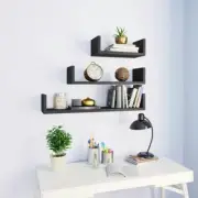 Wall Shelf Set of 3 Modern Grey Engineered Wood Floating Display Unit