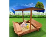 Keezi Kids Sandpit Wooden Sandbox Sand Pit with Canopy Foldable Seat Toys 120cm