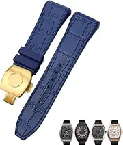 KKFAUS for Franck Muller Watch Band 28mm Cowhide Silicone Watch Strap Nylon Rubber Folding Buckle Watch Bands for Men Bracelet (Color : Blue Gold, Size : 28mm)