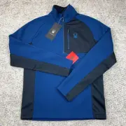 Spyder Sweater Mens Medium Bandit Half Zip Fleece Jacket Mock Neck Blue NWT