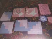 7 Flower Print Unfinished Quilt Blocks Mixed Sizes Plus Extra Contrasting Fabric